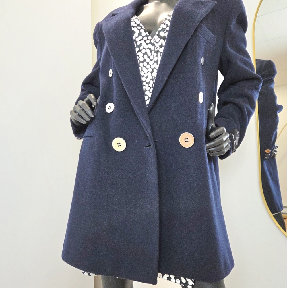 Vintage Mister Leonard Navy Blazer Coat – Double-Breasted Wool Blend size 14